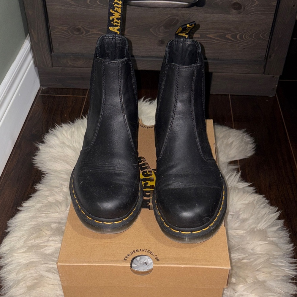 Dr. Martens Black Chelsea Boots with Yellow Stitching